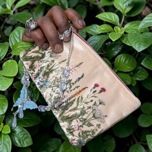 Floral Embroidered Satin Clutch in Blush Pink Handmade